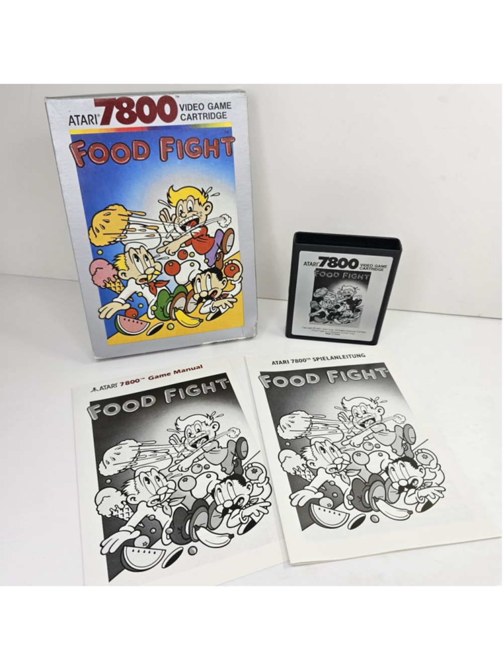 Atari 7800 Food Fight CX7804 PAL Box Cartridge English German Manuals
